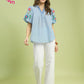 EMB PUFF SLEEVE BLUE  TOP