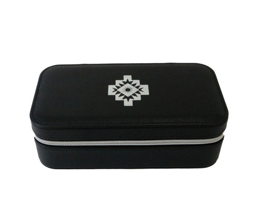 Large Black Faux Leather Travel Jewelry Case