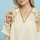 EMBROIDERED SS CREAM TOP