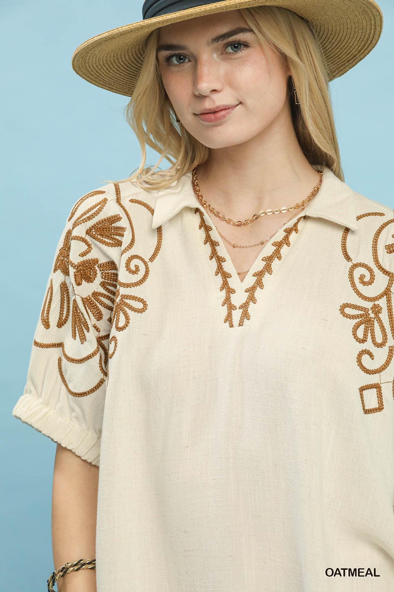 EMBROIDERED SS CREAM TOP