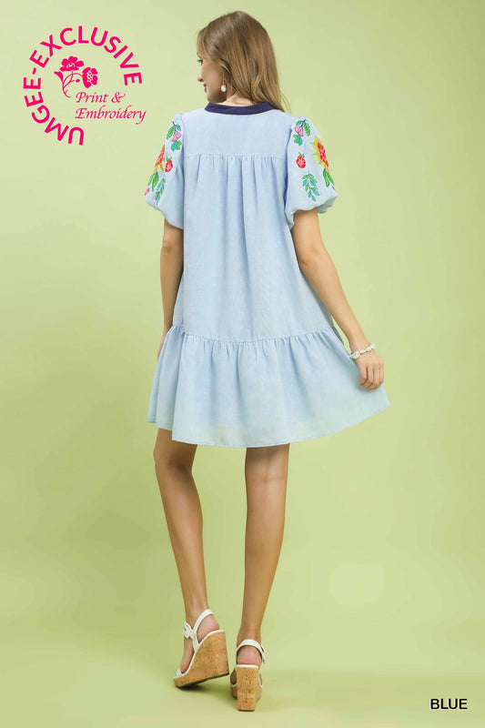 BUBBLE FLORAL EMB DRESS