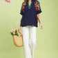FLORAL SLEEVE NAVY TOP