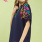 FLORAL SLEEVE NAVY TOP