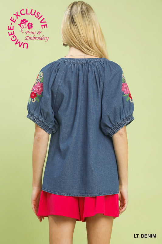 BOHO EMB DENIM TOP