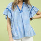 GINGHAM LACE BLUE TOP
