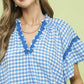 GINGHAM LACE BLUE TOP
