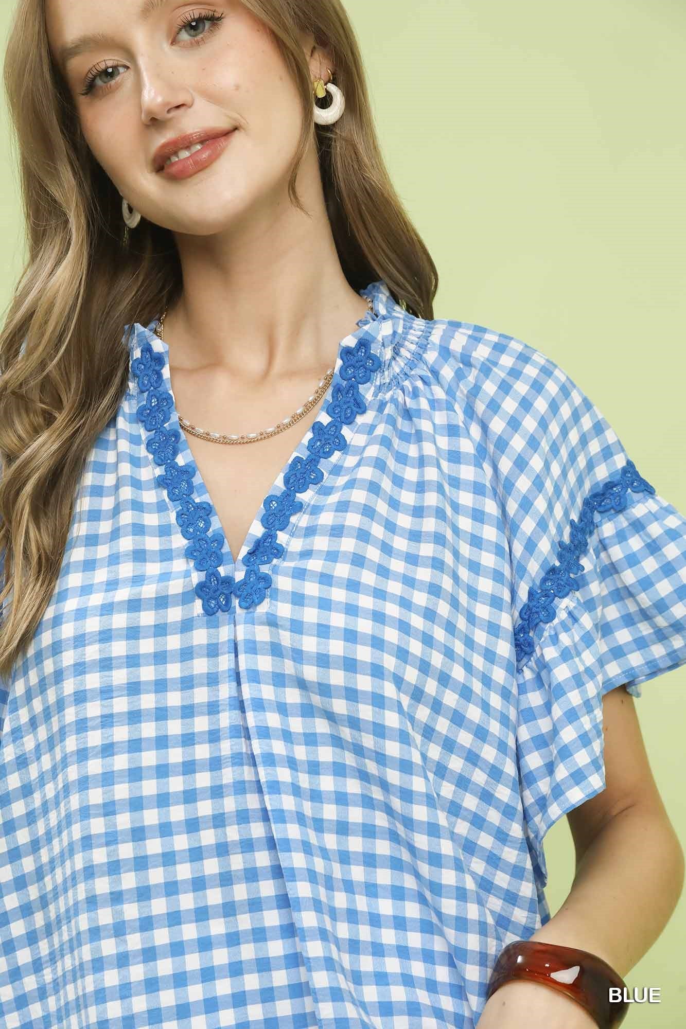 GINGHAM LACE BLUE TOP