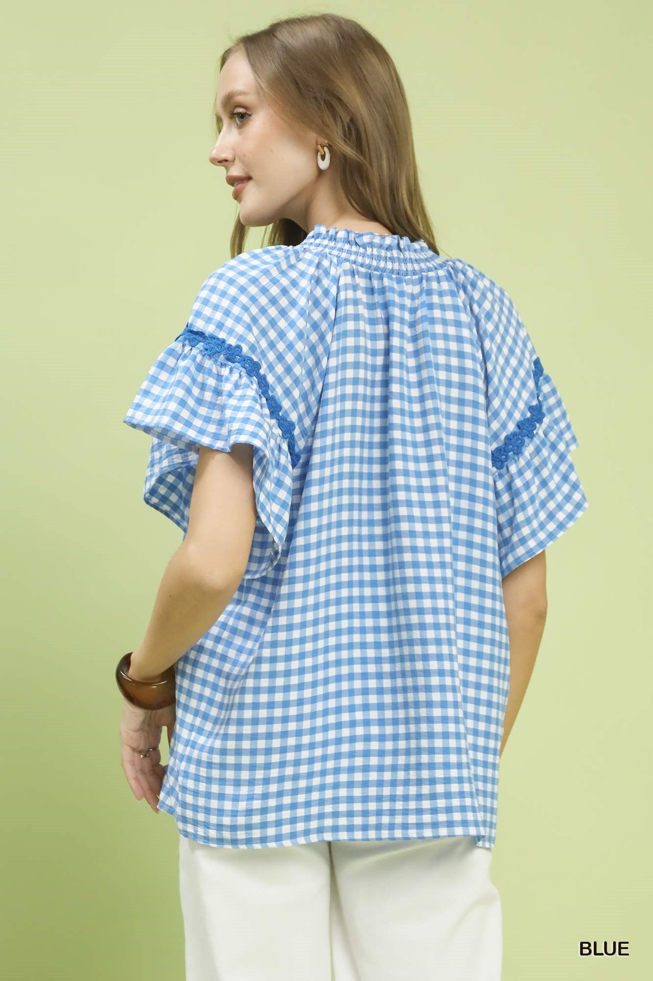 GINGHAM LACE BLUE TOP