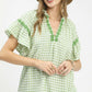 GINGHAM LACE SAGE TOP