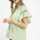 GINGHAM LACE SAGE TOP