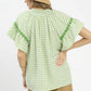 GINGHAM LACE SAGE TOP