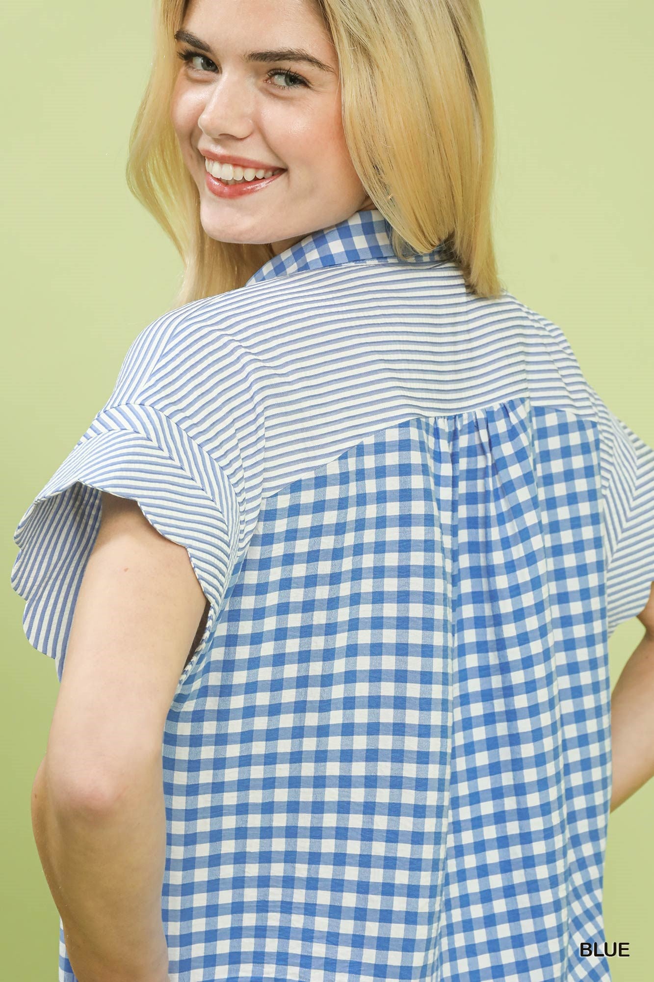 MIXED GINGHAM BLUE TOP