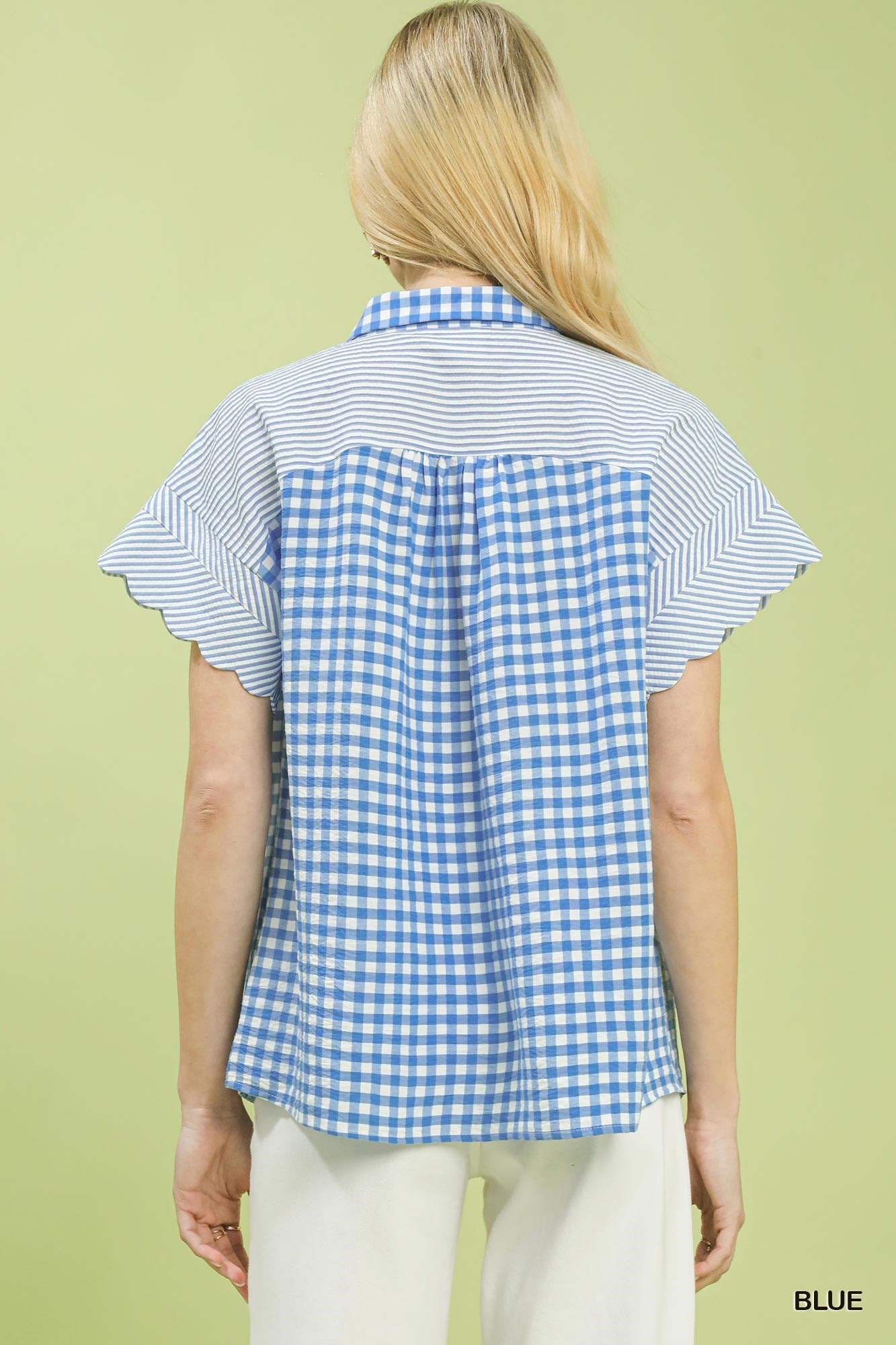 MIXED GINGHAM BLUE TOP