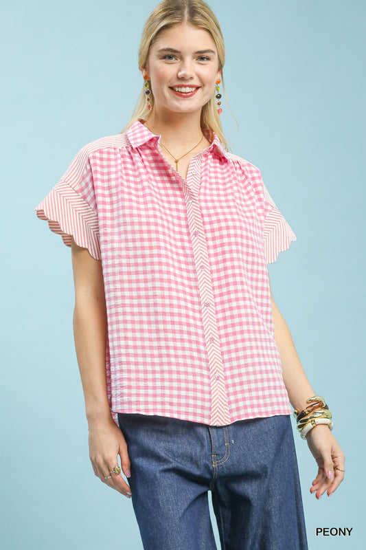 MIXED GINGHAM PEONY TOP