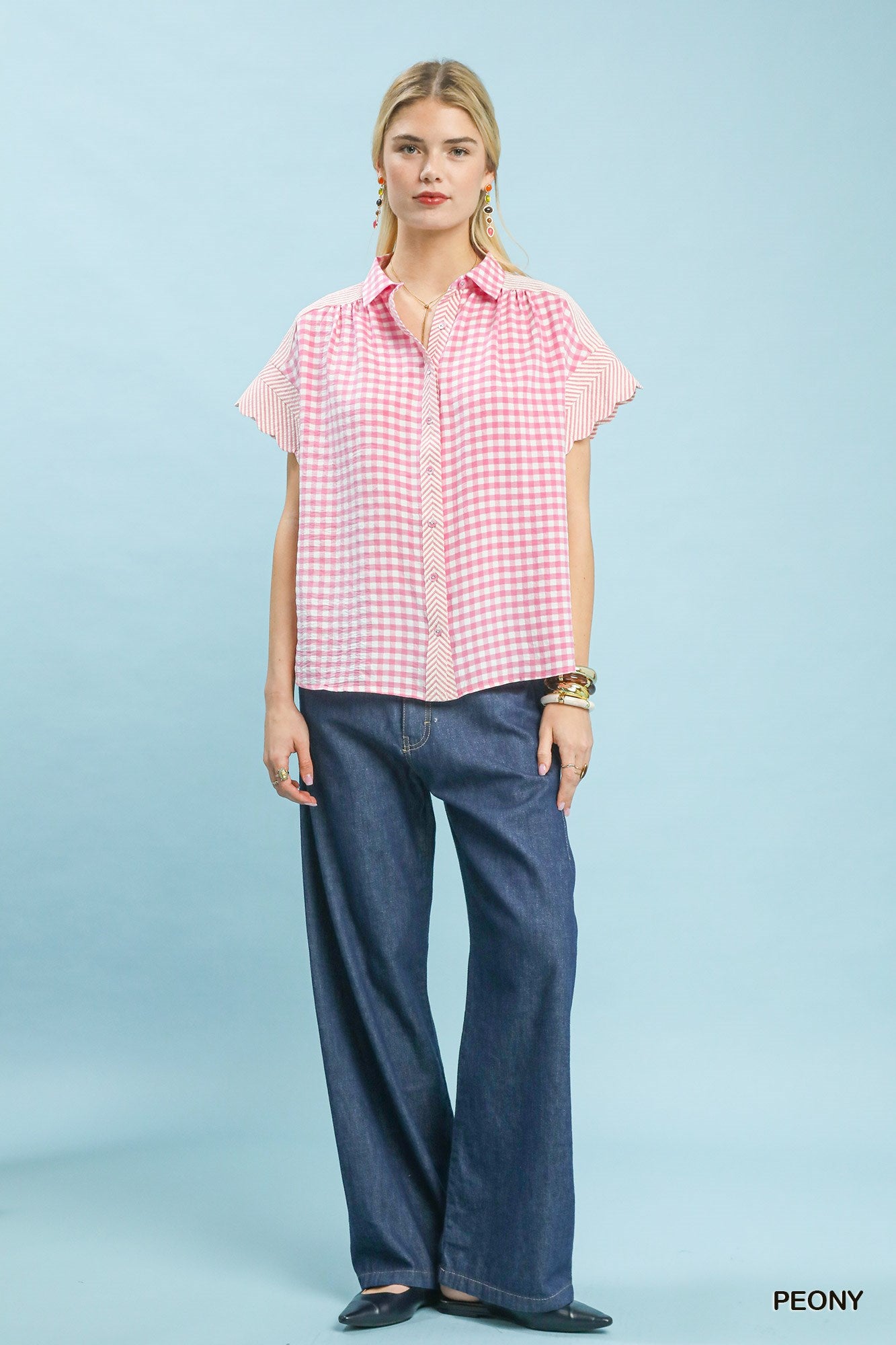 MIXED GINGHAM PEONY TOP