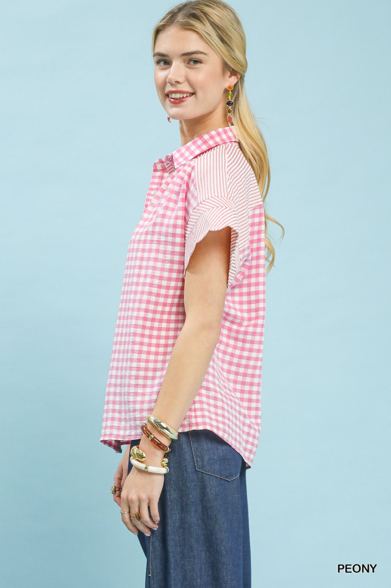 MIXED GINGHAM PEONY TOP