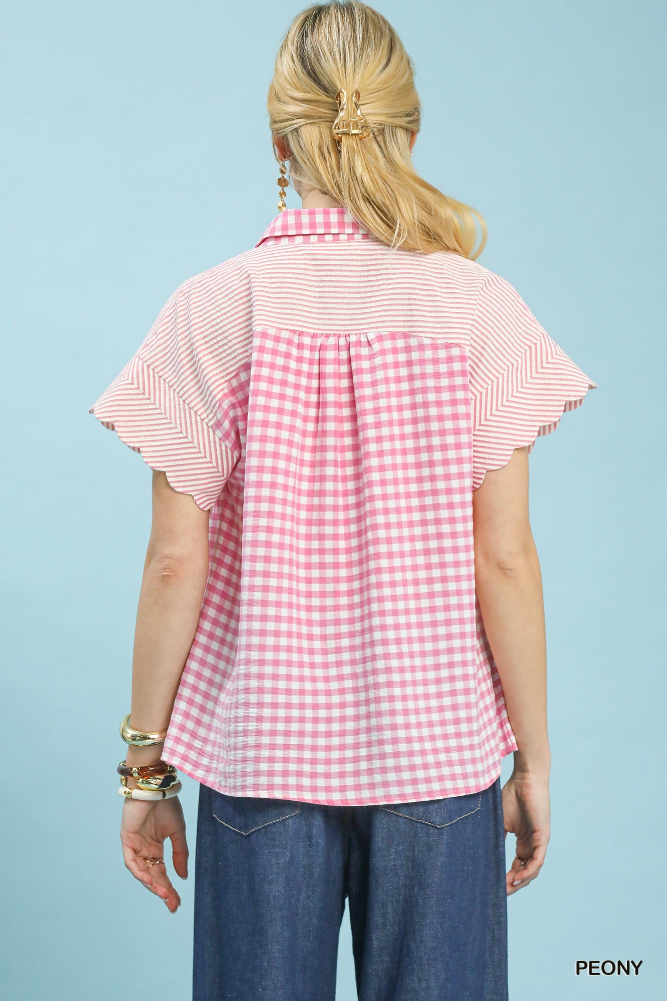 MIXED GINGHAM PEONY TOP