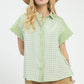 MIXED GINGHAM SAGE TOP