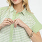 MIXED GINGHAM SAGE TOP