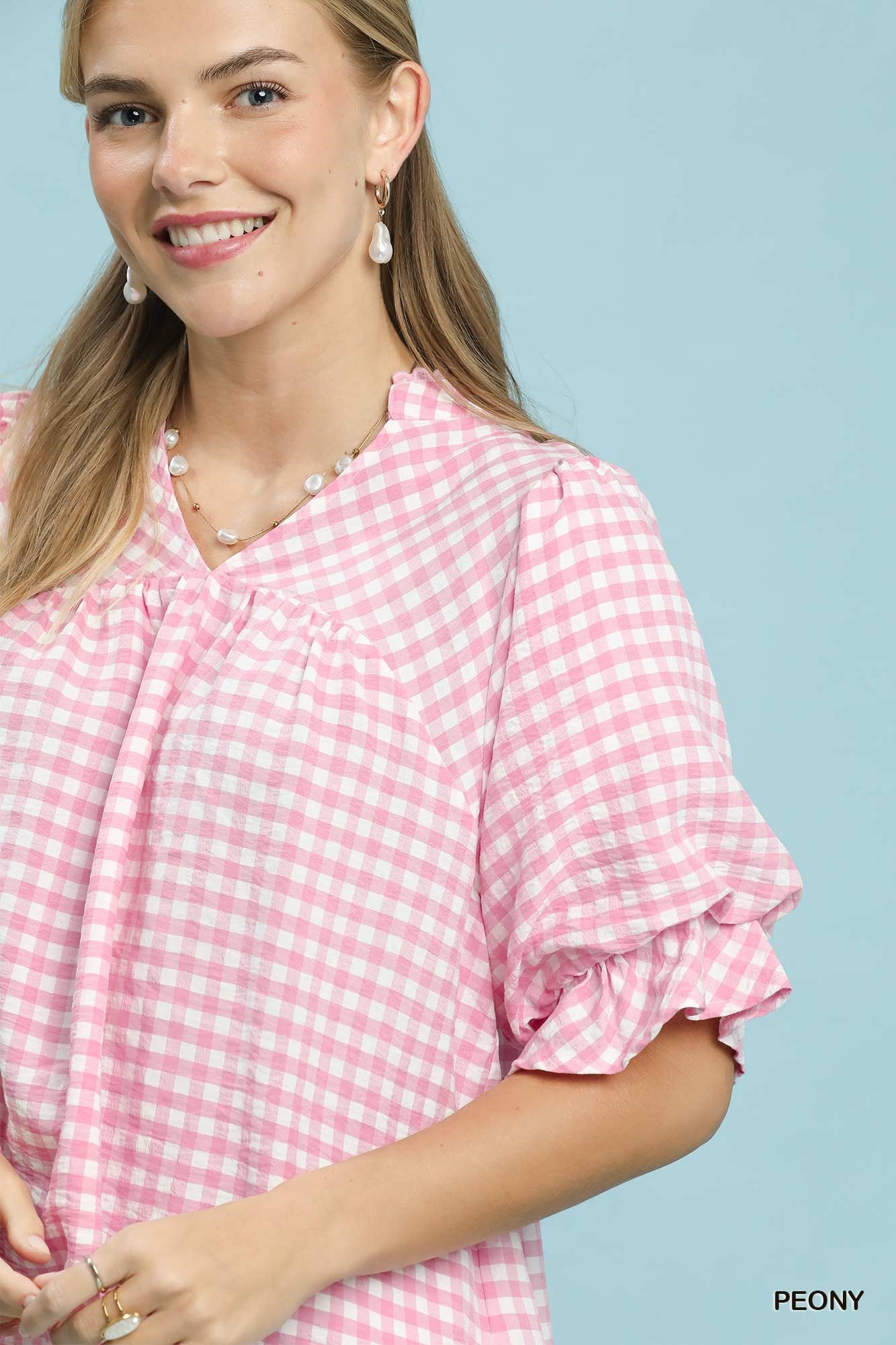 GINGHAM CHECK PEONY TOP