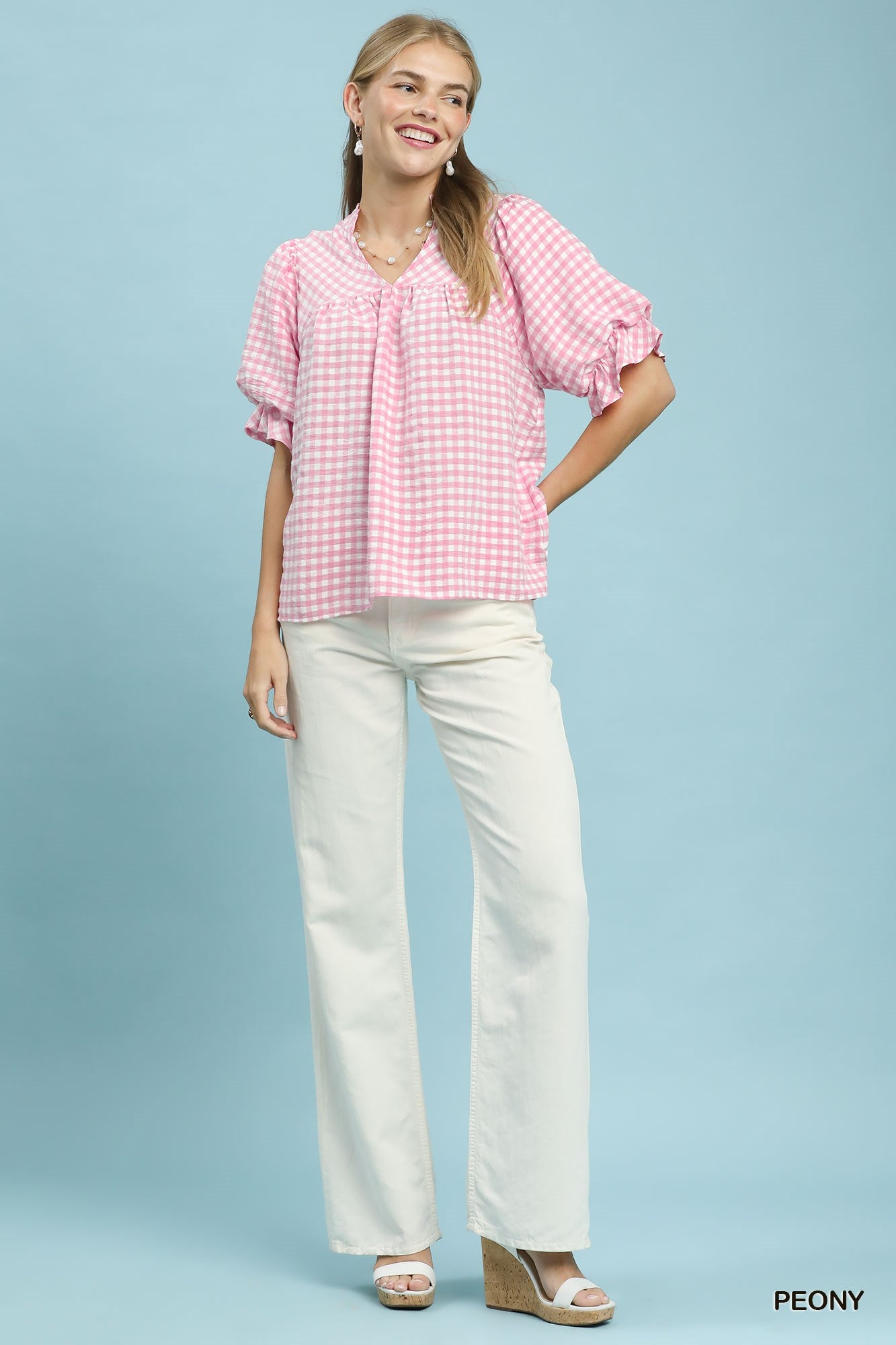 GINGHAM CHECK PEONY TOP