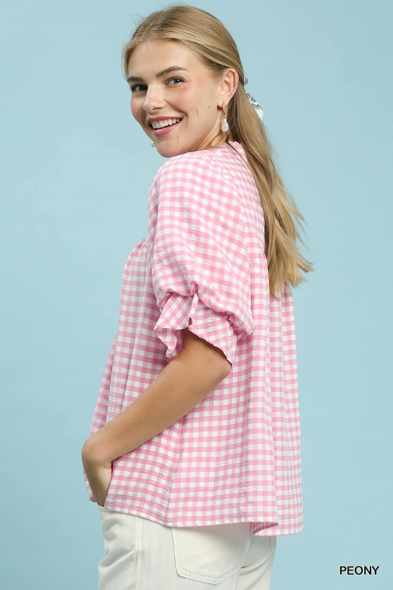GINGHAM CHECK PEONY TOP