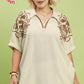 EMBROIDERED SS CREAM TOP