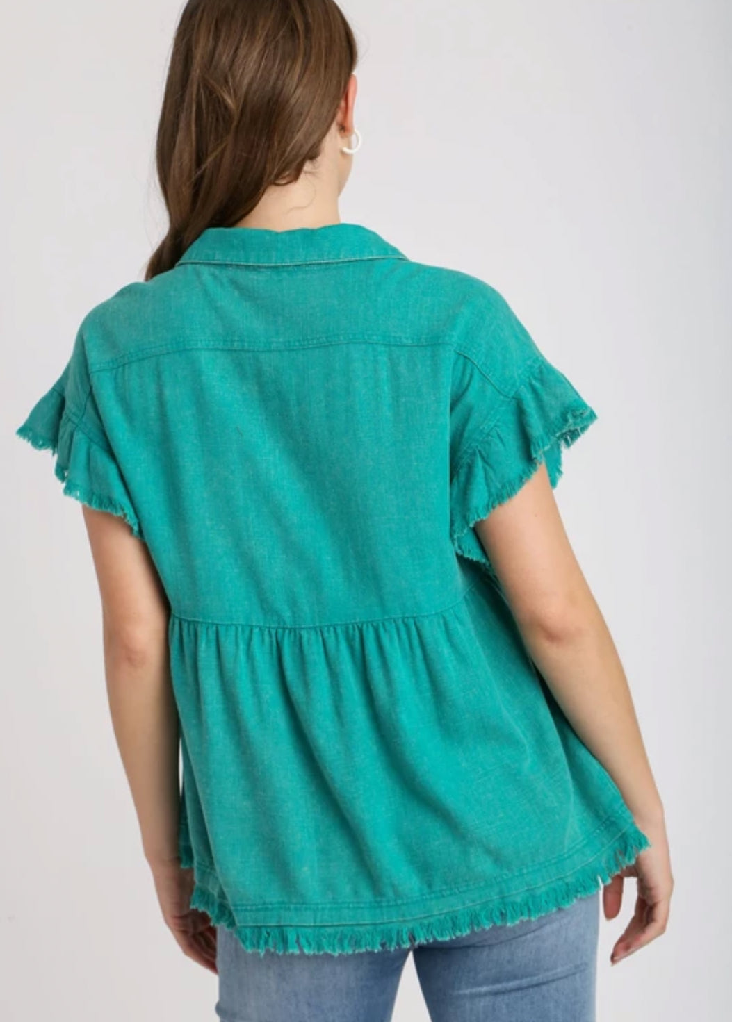 Green Linen Button Down Top