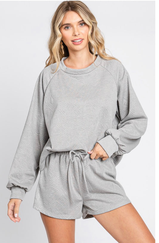 Heather Grey Quilted Knit LS