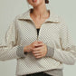 POLKA-DOT CREAM.BLACK ZIP TOP