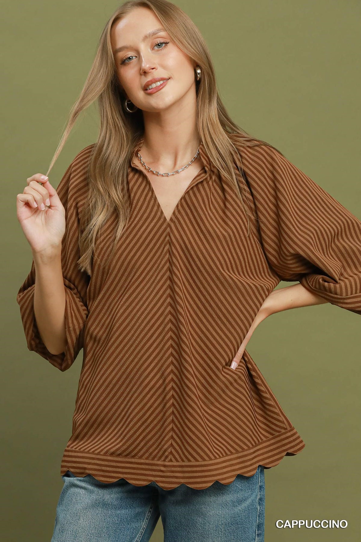 V-NECK CAPPUCCINO STRIPE TOP