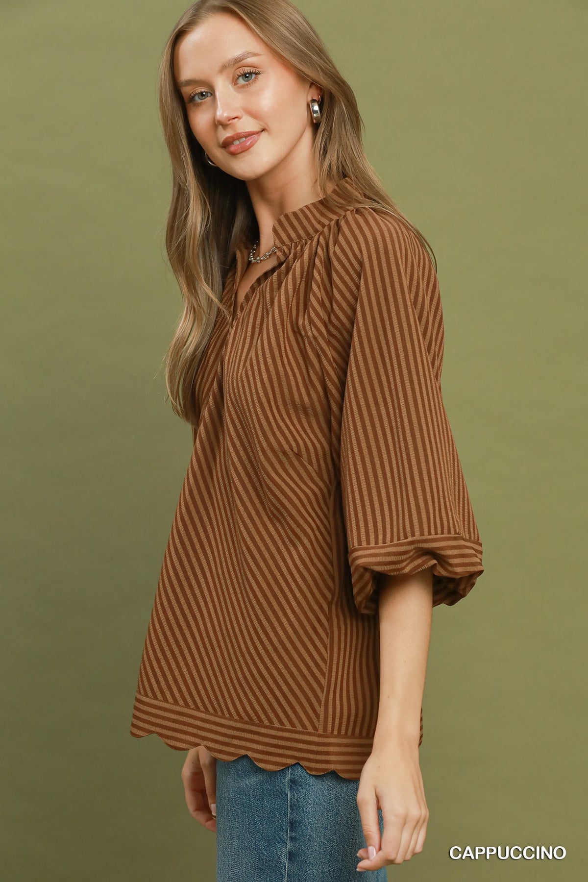 V-NECK CAPPUCCINO STRIPE TOP