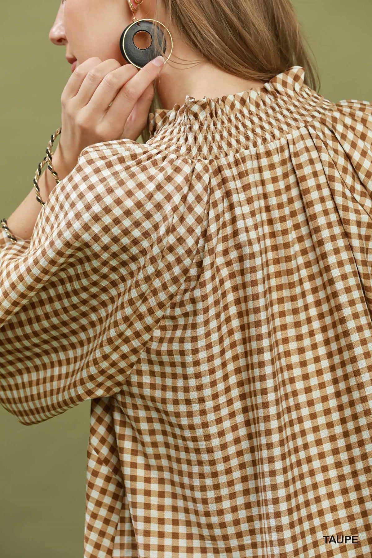 CLASS GINGHAM TAUPE TOP