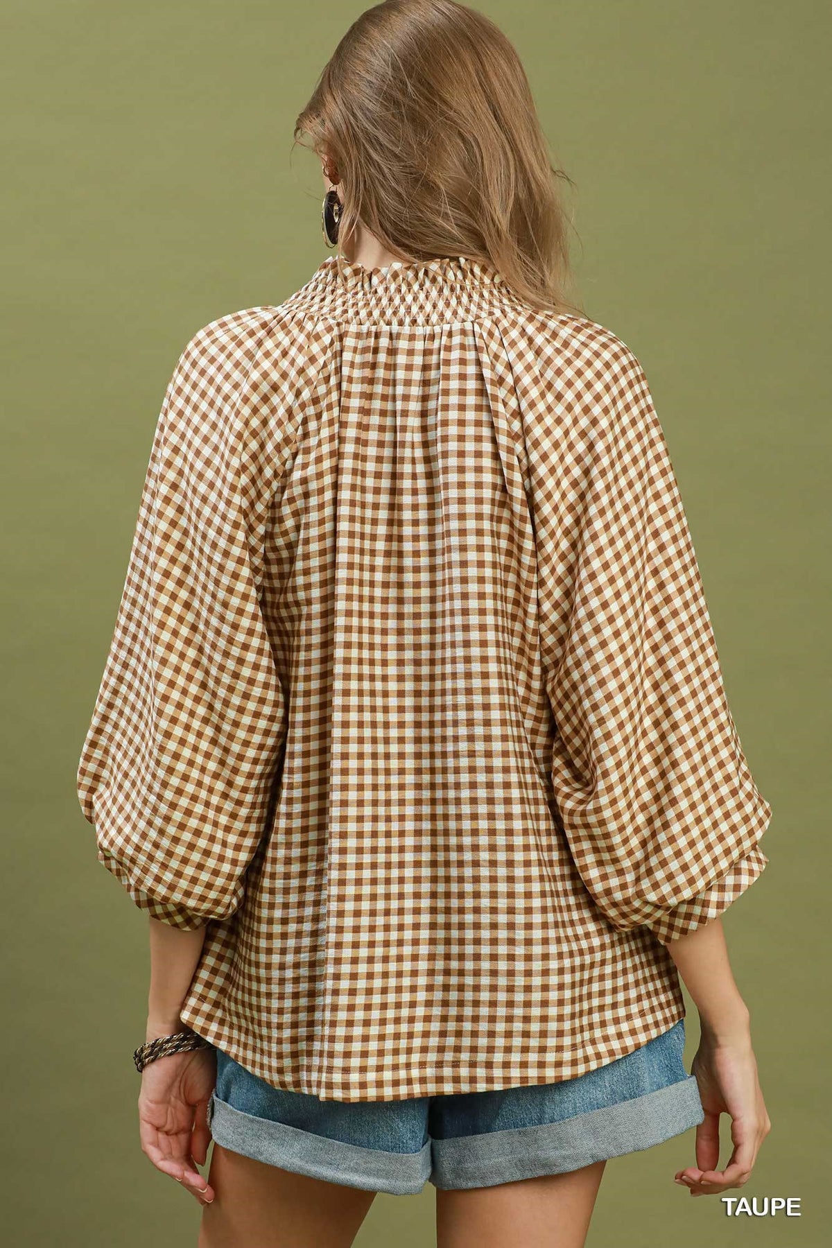 CLASS GINGHAM TAUPE TOP