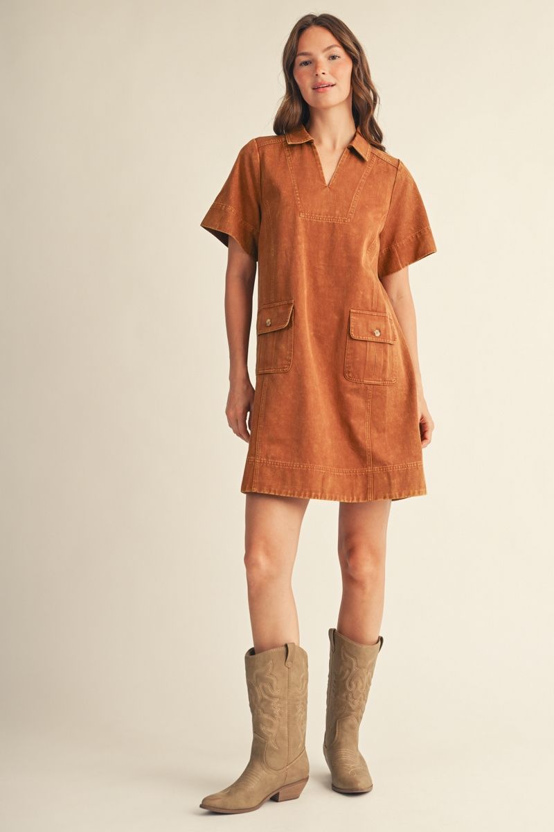 CAMEL FALL POCKET DRESS
