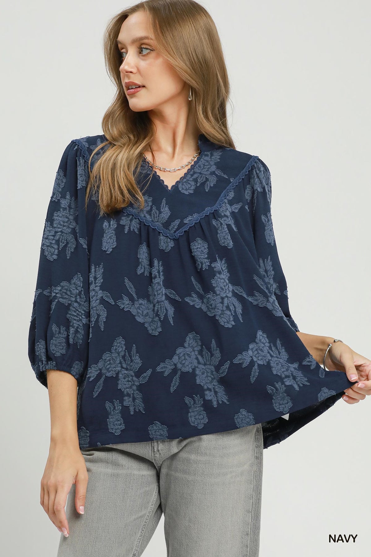 FLORAL NAVY BABYDOLL TOP