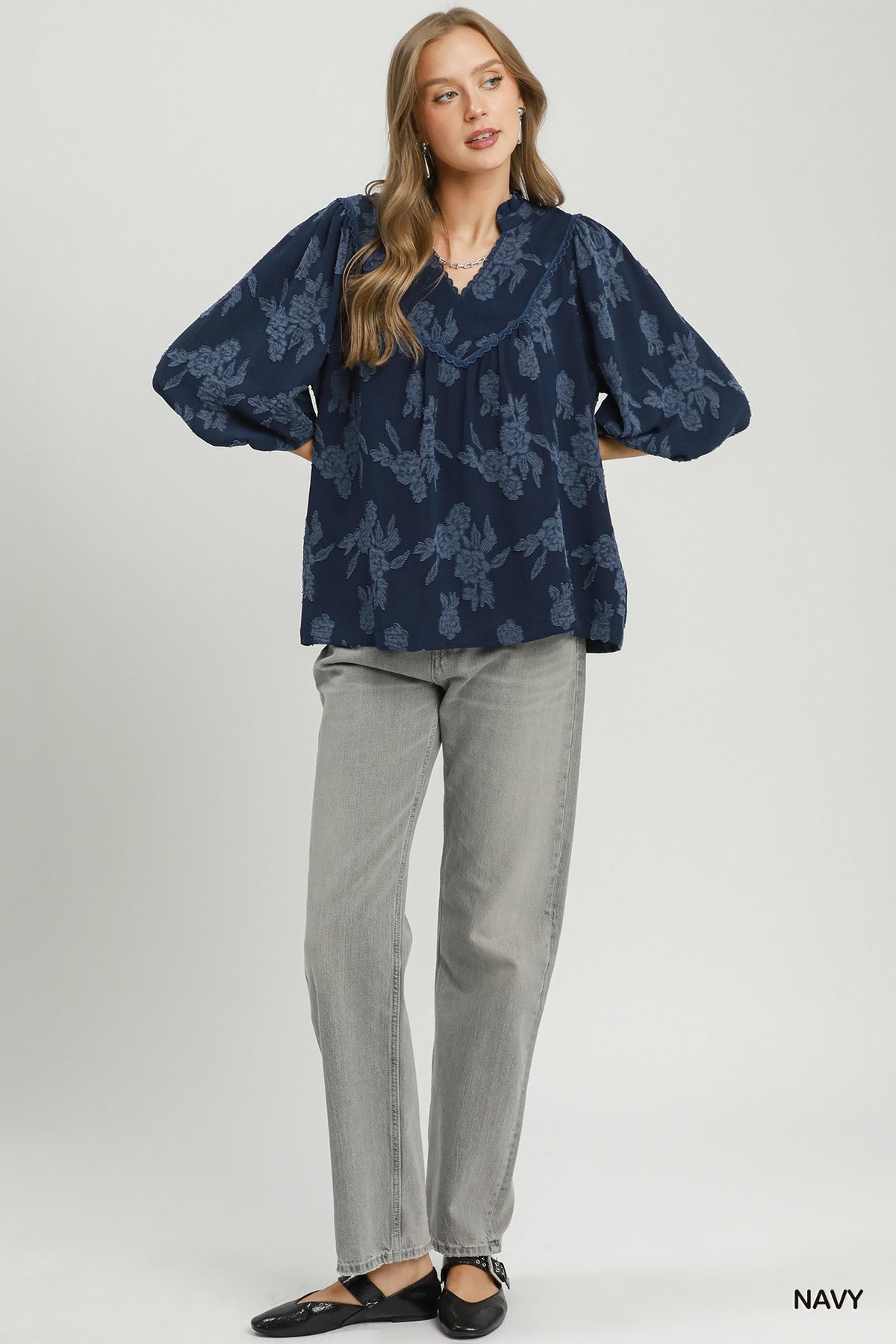 FLORAL NAVY BABYDOLL TOP