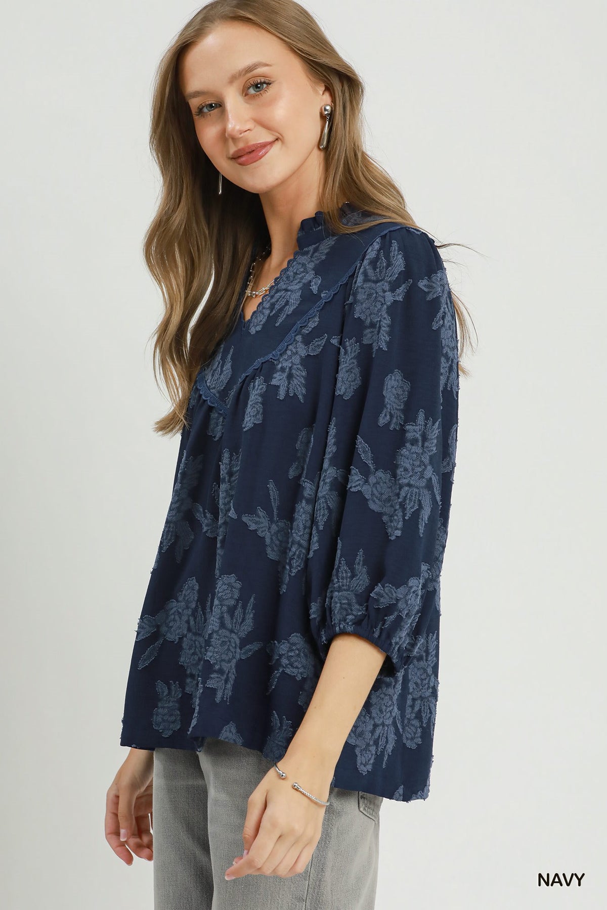 FLORAL NAVY BABYDOLL TOP