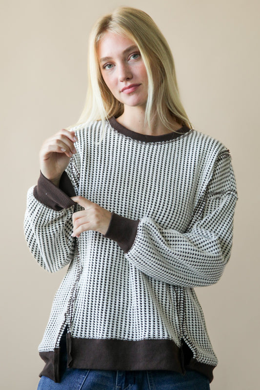WAFFLE KNIT CHOCOLATE SWEATER