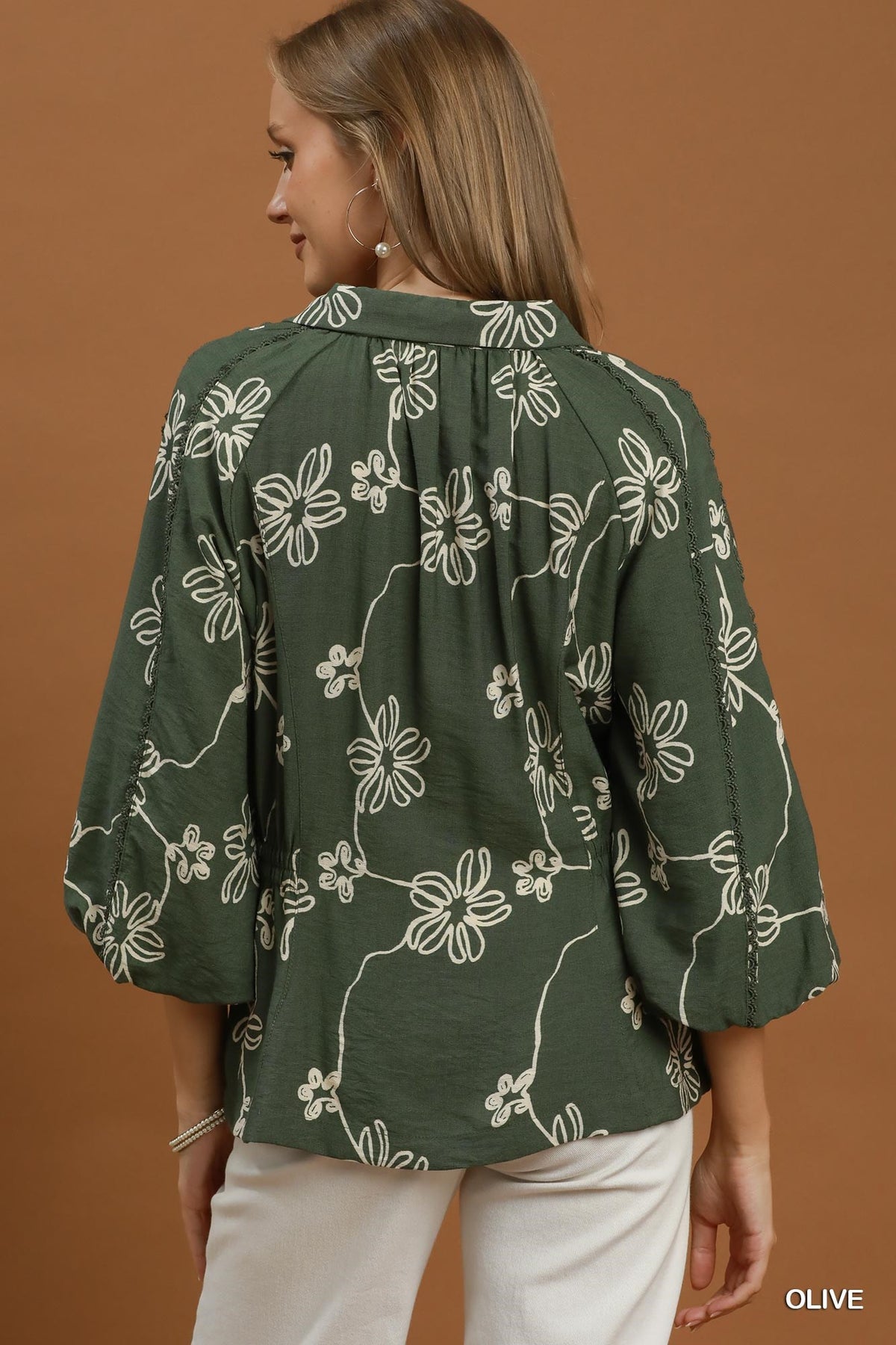 FLORAL LINE OLIVE TOP