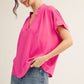 V-NECK SOLID HOT PINK TOP