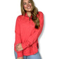 QUILTED HOT CORAL PULLOVER