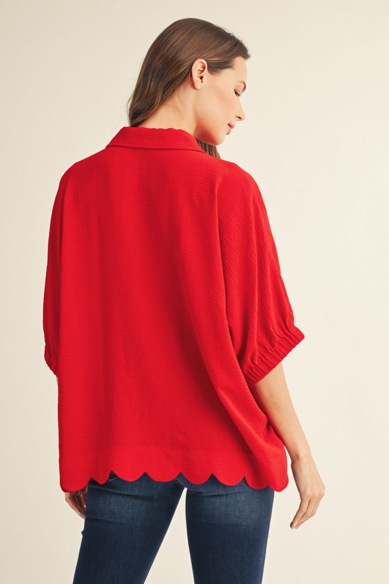 RED SCALLOP TOP