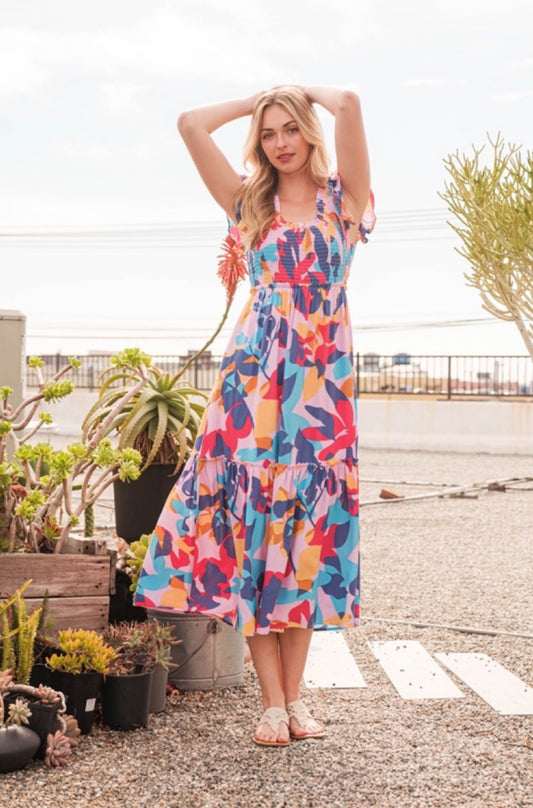 Fuschia Smocked Maxi Dress