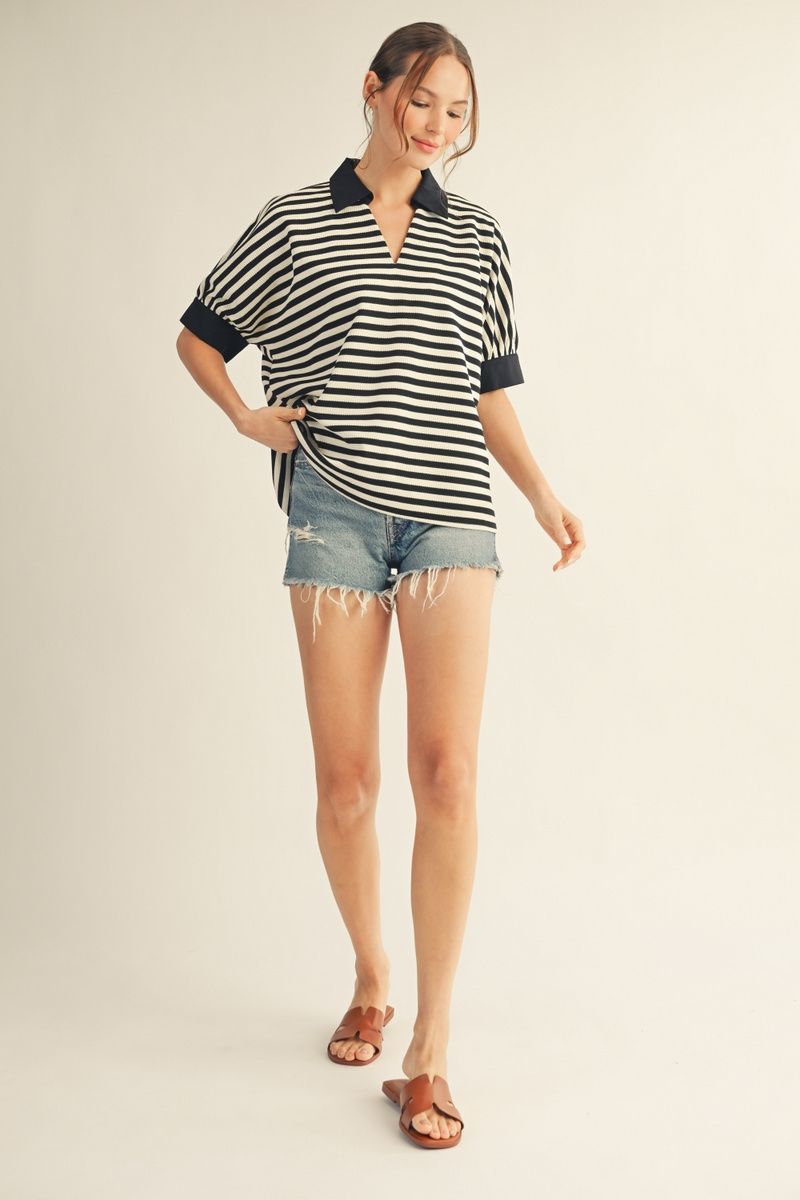 COLLAR STRIPE SS BLACK TOP