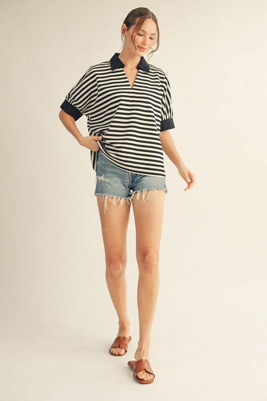 COLLAR STRIPE SS BLACK TOP