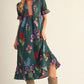 FLORAL MIDI HUNTER GREEN DRESS