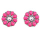 Burnished Silver Pink and Rhinestone Flower Stud Earring