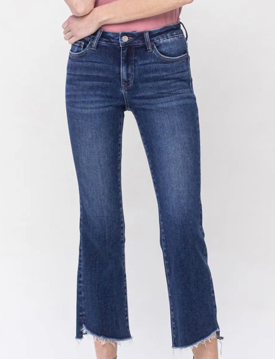 Vervet MR Raw Hem Crop Flare Jeans