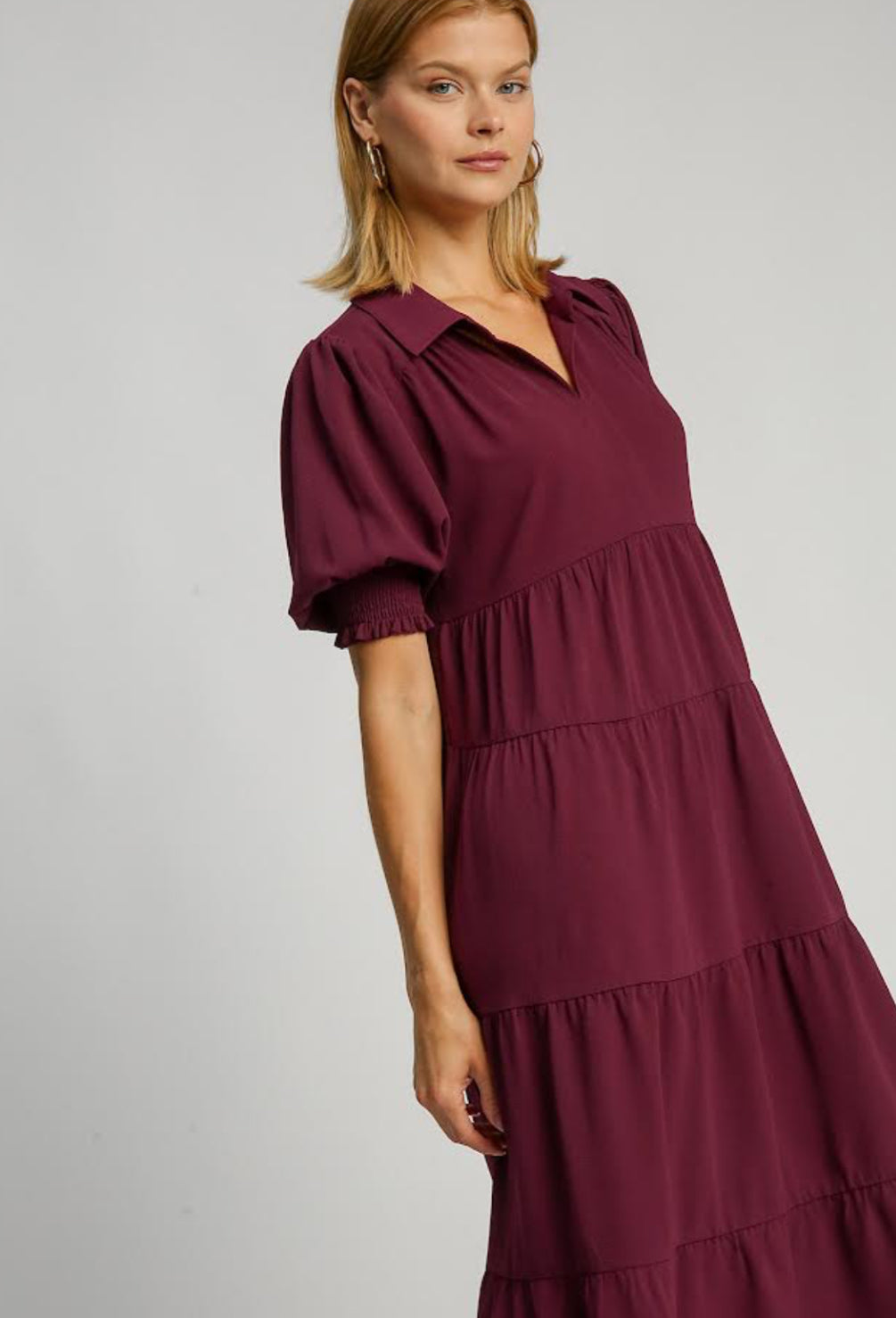 Collared Tier Plum Dress